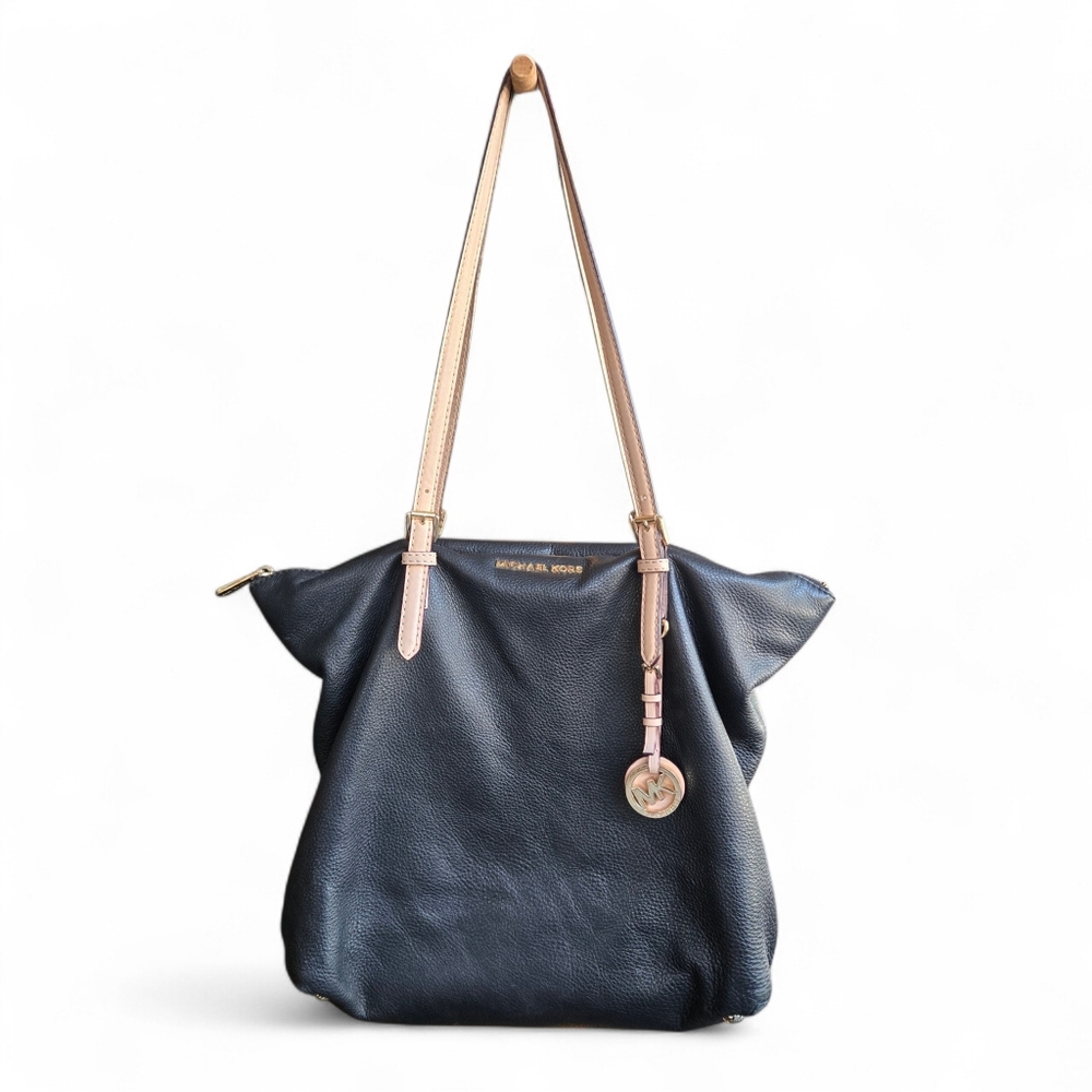Michael Kors Black Pebbled Supple leather Tan Tote Adjustable Large